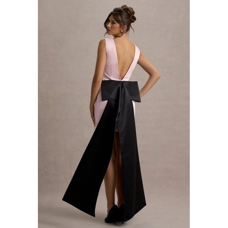 Peace | Pink & Black Satin Mini Dress With Drape Detail