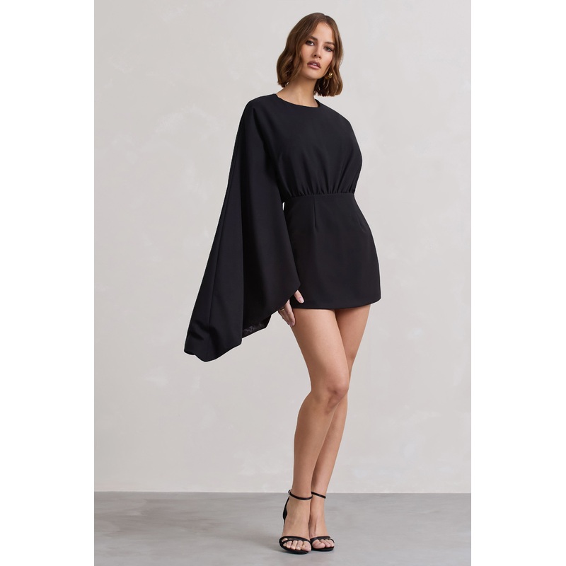 Presley | Black Backless Skort Playsuit With Cape