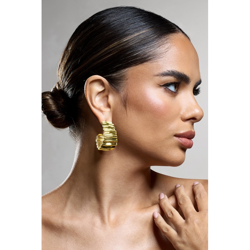 Quinlan | Gold Textured Chunky Hoop Earrings