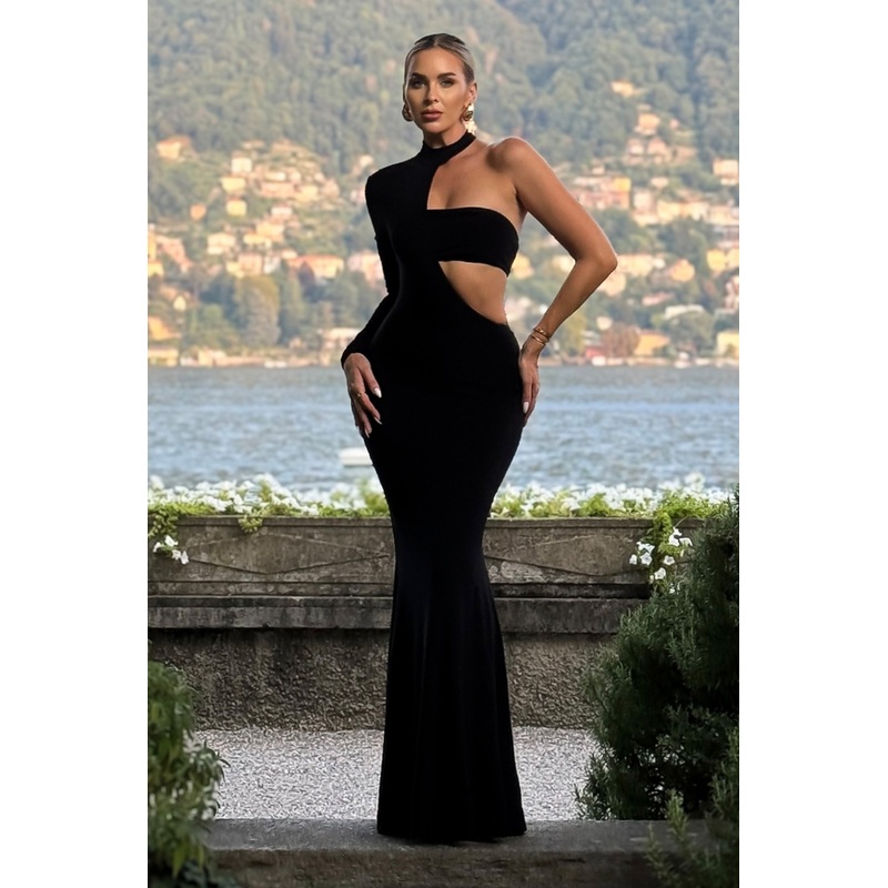 Socialite | Black One-Sleeve Cut-Out Maxi Dress
