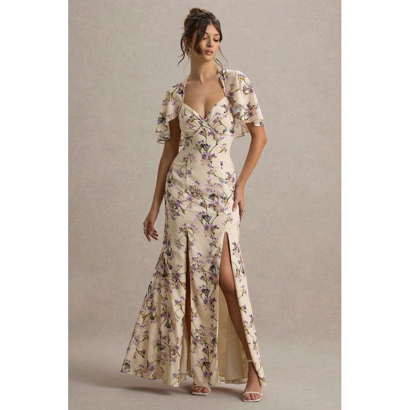 Stila | Lemon Floral Print Plunge-Neck Maxi Dress With High Front Split