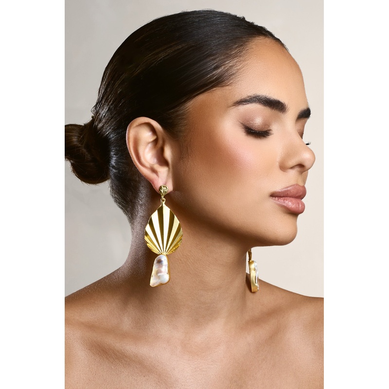 Aloha | Gold Leaf Drop Earrings With Iridescent Shell