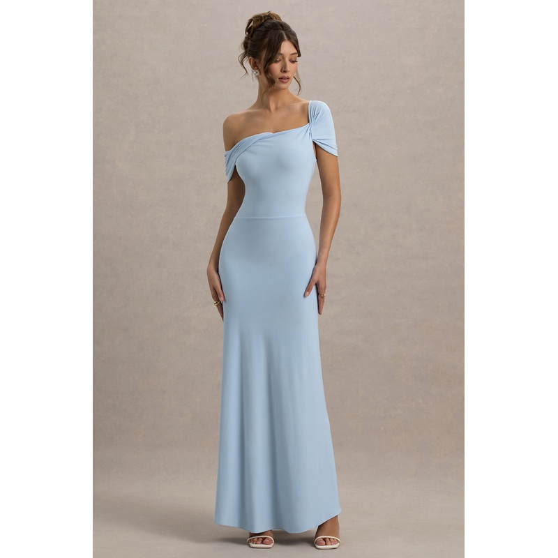 Amel | Powder Blue Asymmetric Maxi Dress