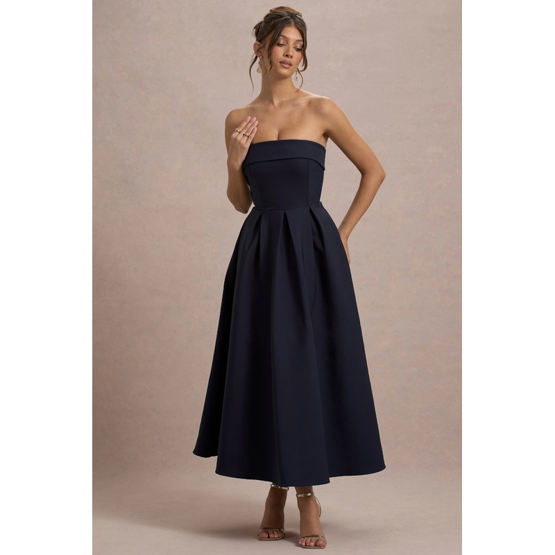 Annalise | Navy Bandeau Skater Midi Dress