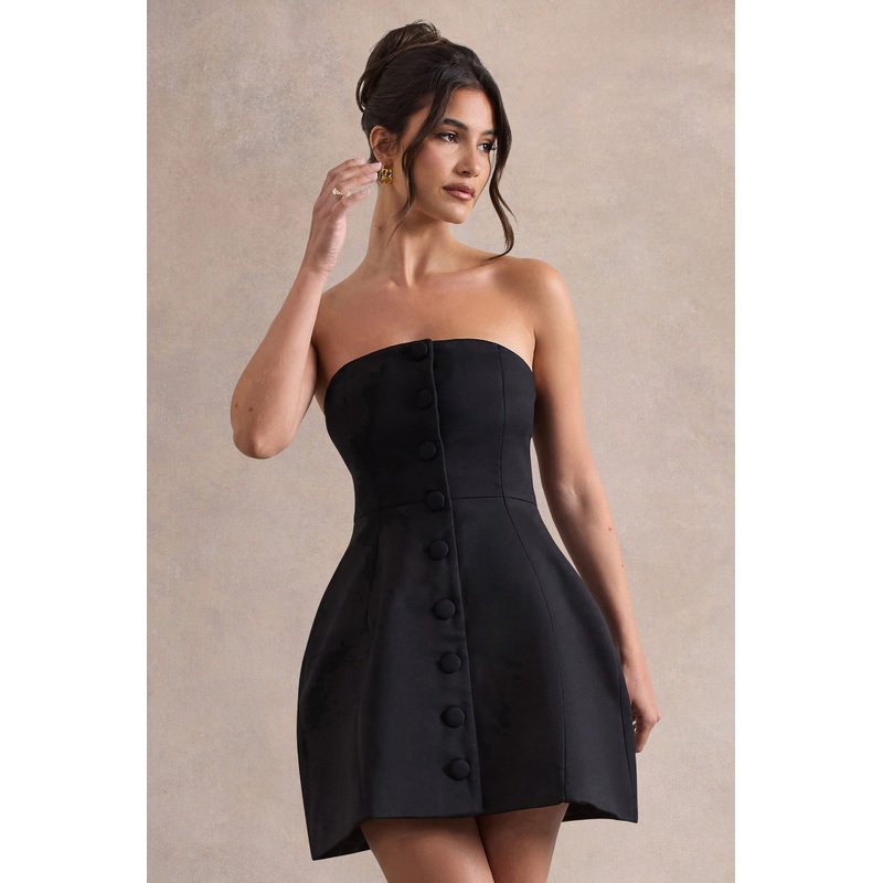 Anniston | Black Bandeau Tailored Buttoned Mini Dress