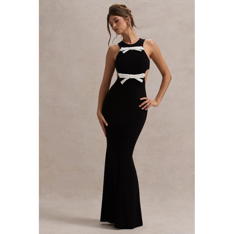 Aurelie | Black Cut-Out Maxi Dress With Bows