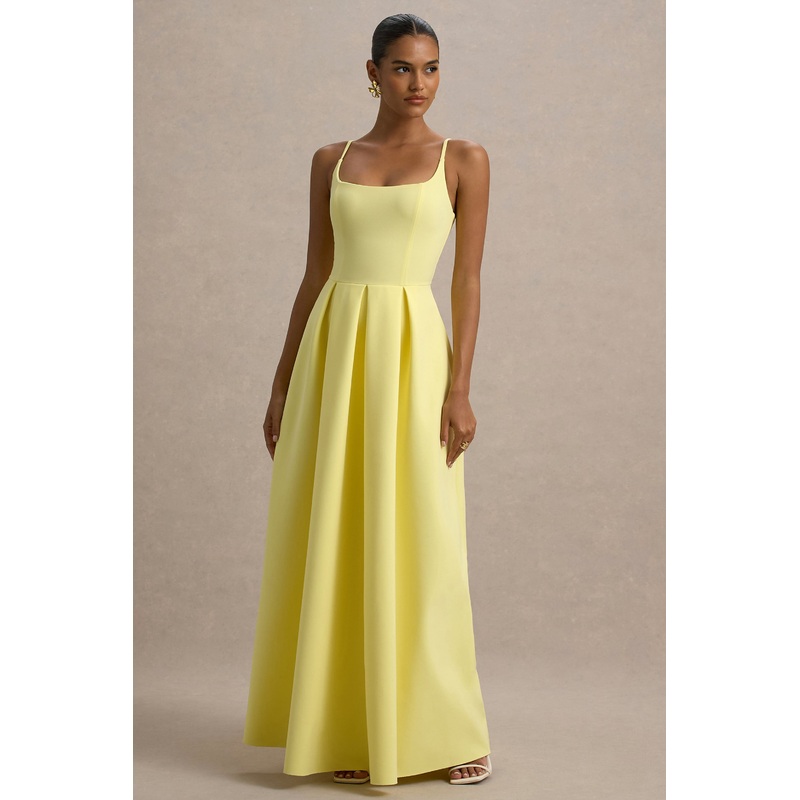 Bambina | Lemon Scoop-Neck Pleated Maxi Dress