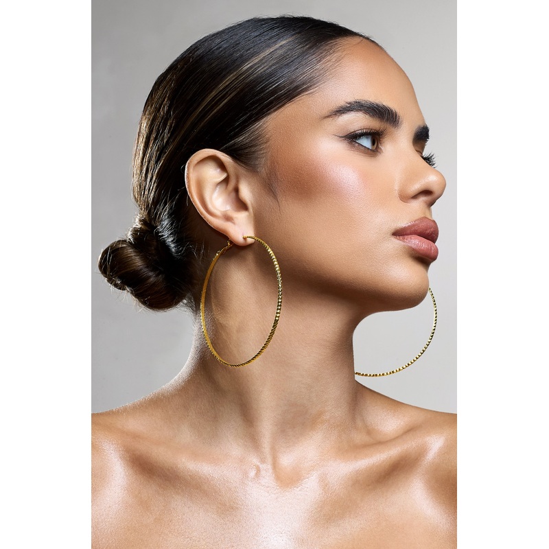 Deia | Gold Ribbed Hoop Earrings