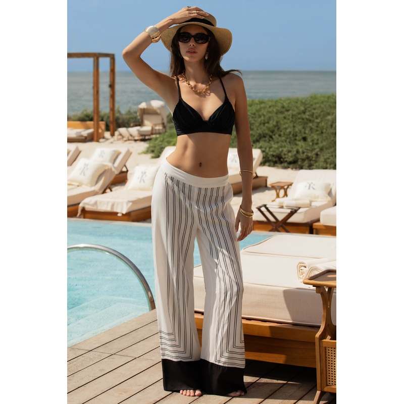 Delphine | White & Black Print Wide-Leg Trousers