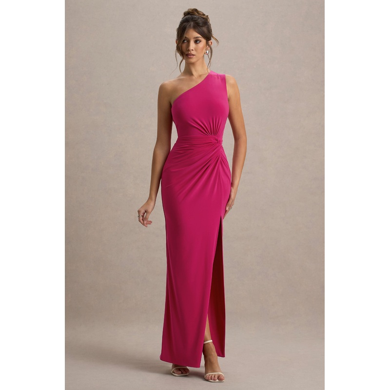 Galene | Hot Pink Asymmetric Wrap Maxi Dress