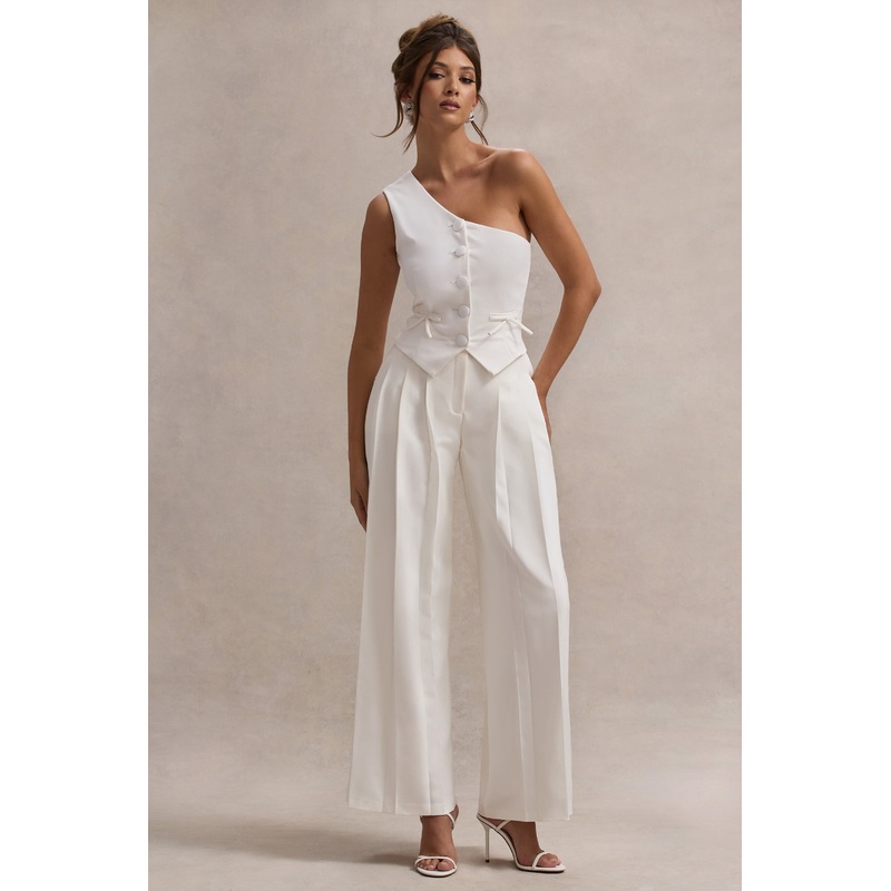 Galilea | Cream Pleated Wide-Leg Trousers