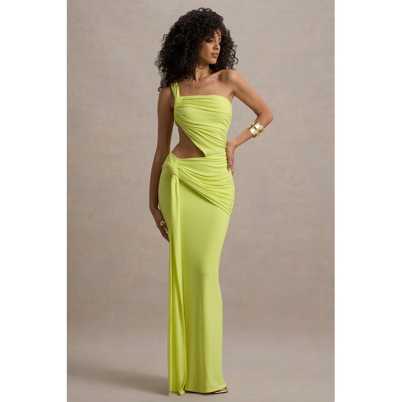 Giovanna | Lime Green Asymmetric Maxi Dress With Wrap Skirt