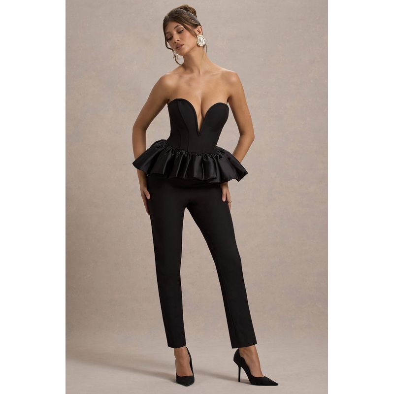 Idaho | Black Sweetheart Corset Jumpsuit With Satin Peplum