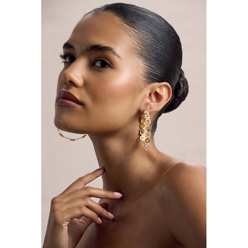 Interlinked | Gold Diamante Chain Hoop Earrings