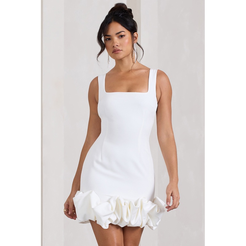 Lucy | White Strappy Mini Dress With Ruffle Trim