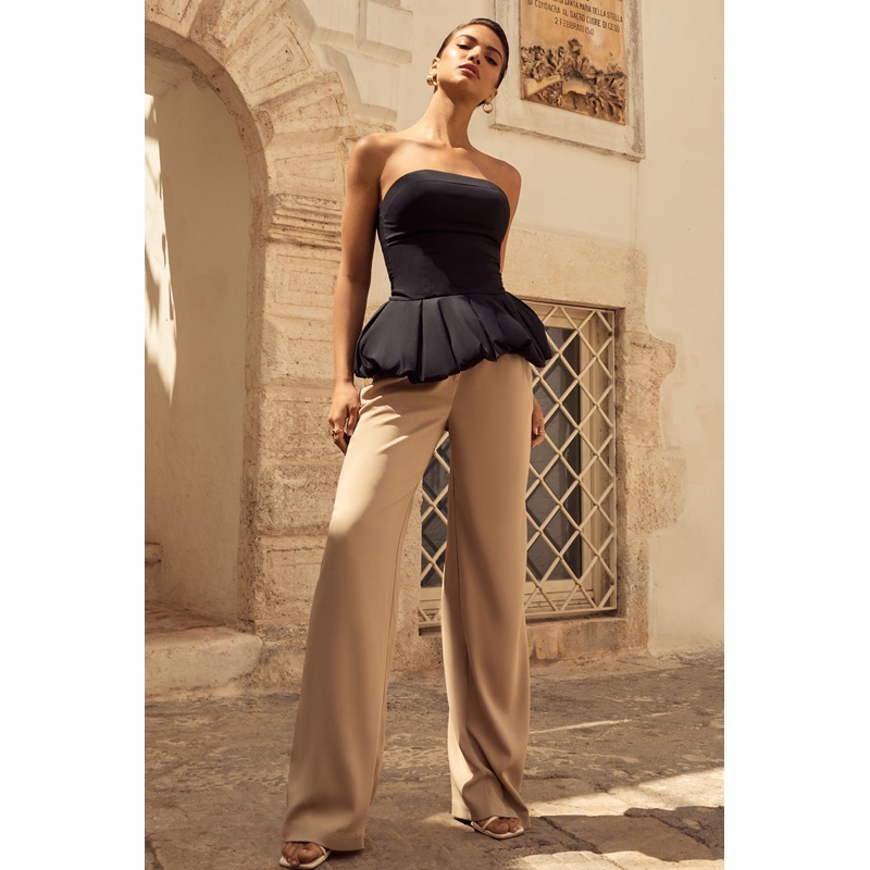 Roll With It | Black Bandeau Ruffle Top