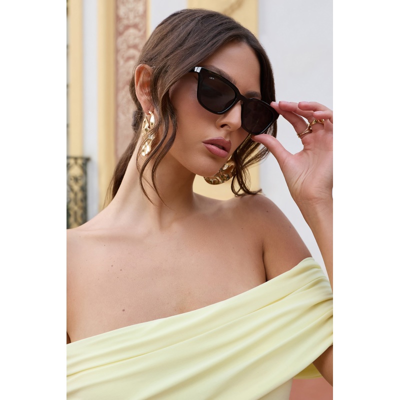 Seva | Otra Black Rounded Slim Cat Eye Sunglasses