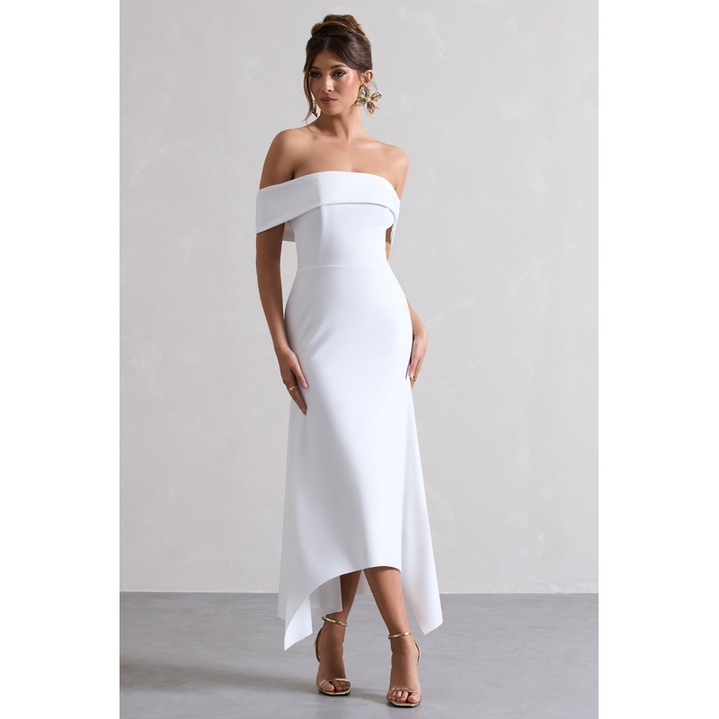 Windsor | White Bardot Midi Dress