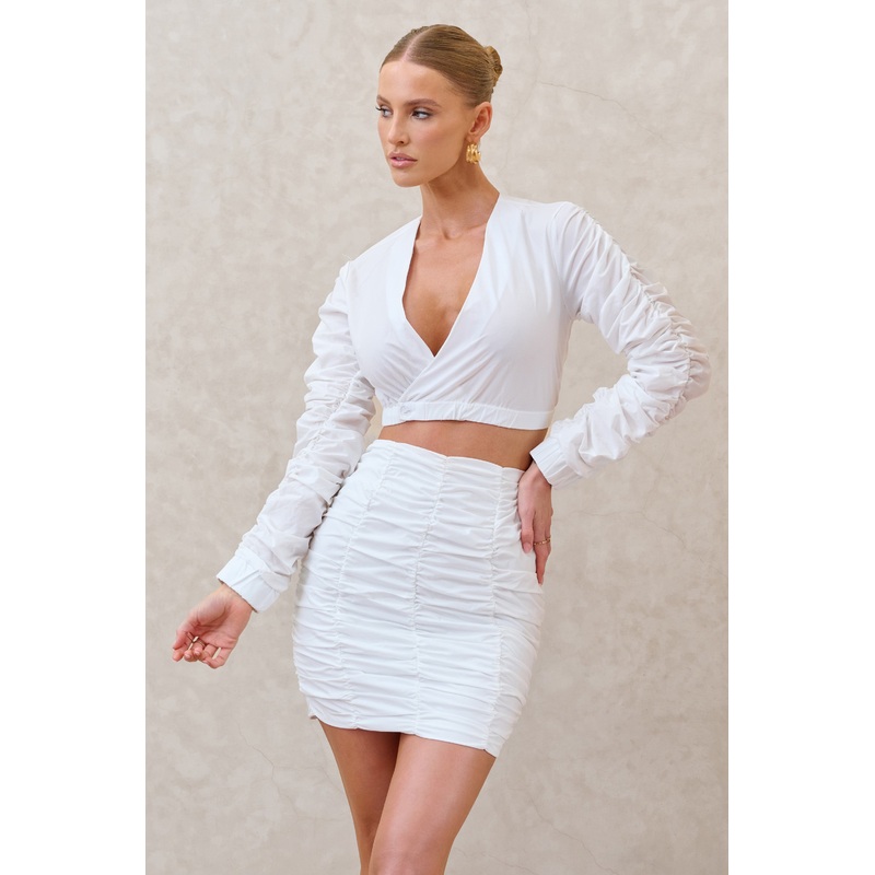 Break Of Day | White Ruched Mini Skirt