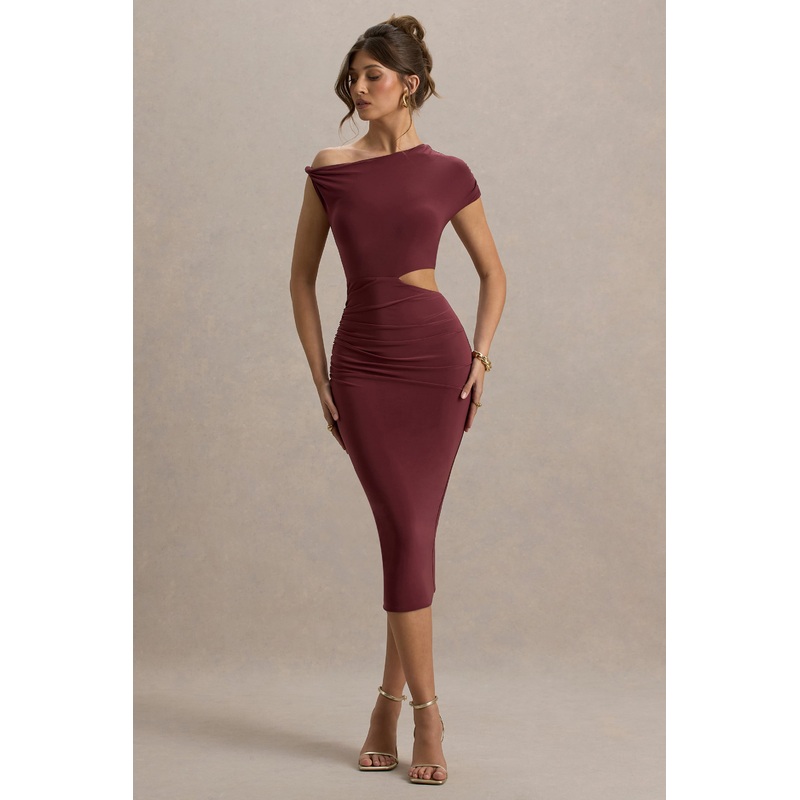 Calliope | Burgundy Cut-Out Gathered Midi Dress