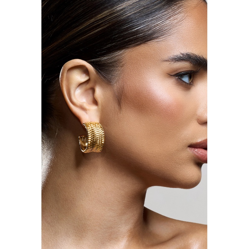 Corda | Gold Textured Chunky Hoop Earrings