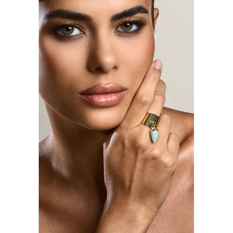 Daya | Gold Adjustable Ring With Sage Crystal