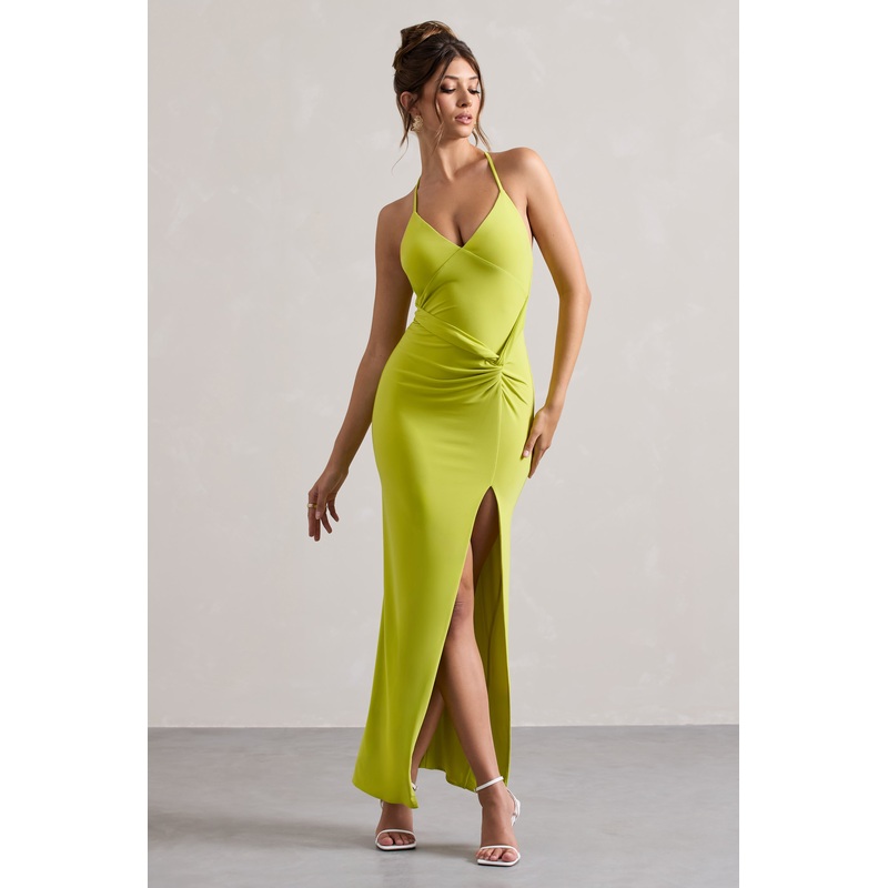 Domenica | Lime Green Halter-Neck Wrap Maxi Dress
