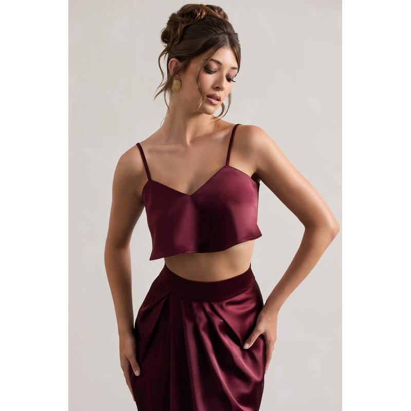 Fawn | Plum Satin Cami Crop Top