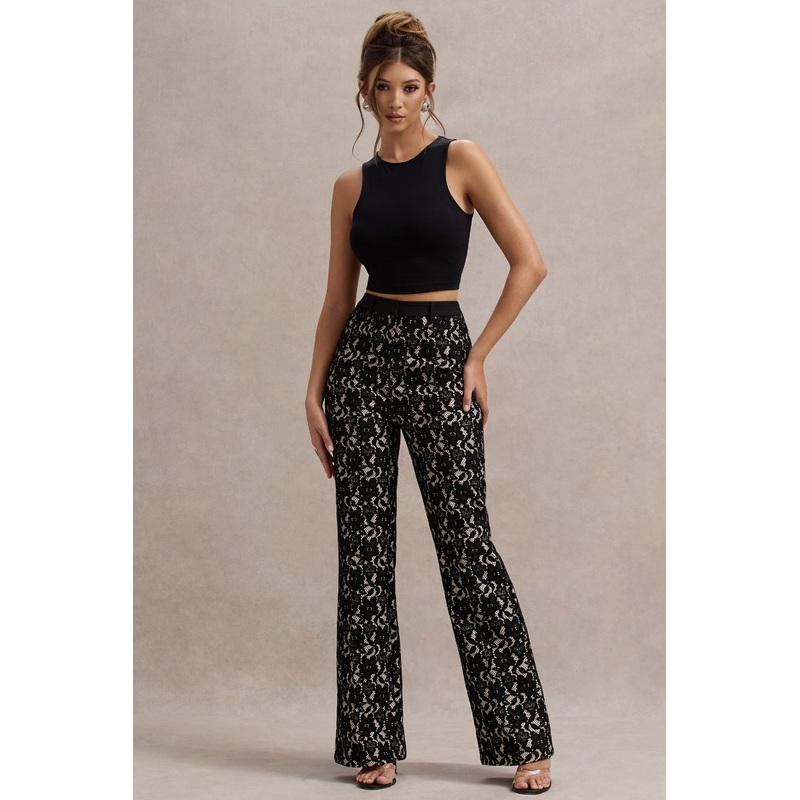 Jordanne | Black Lace Flared-Leg Trousers