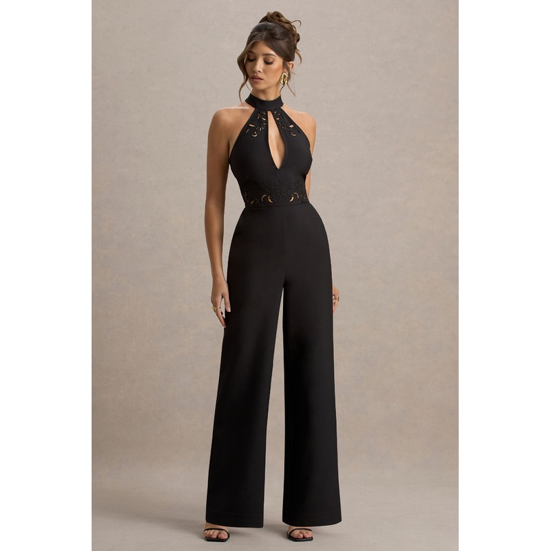 Kami | Black High-Neck Embroidered Jumpsuit