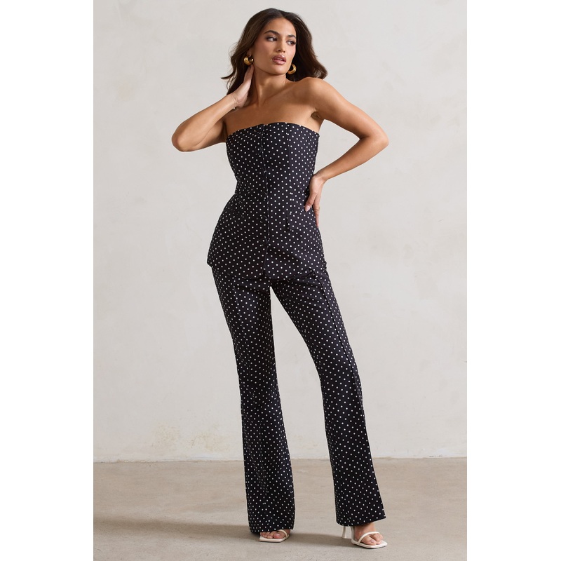 Kehlani | Black Polka Dot High Waist Wide Leg Trousers