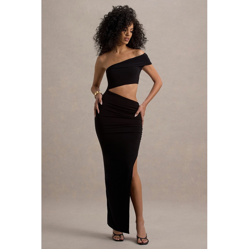 Milos | Black One-Shoulder Cut-Out Maxi Dress With Split