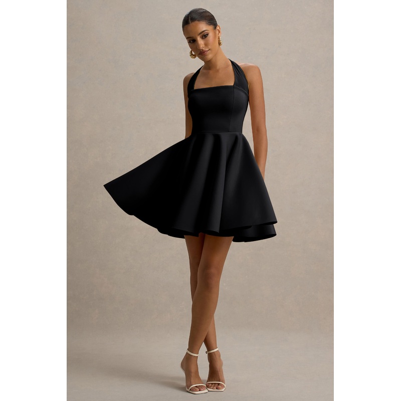 Peggy | Black Halter-Neck Skater Mini Dress
