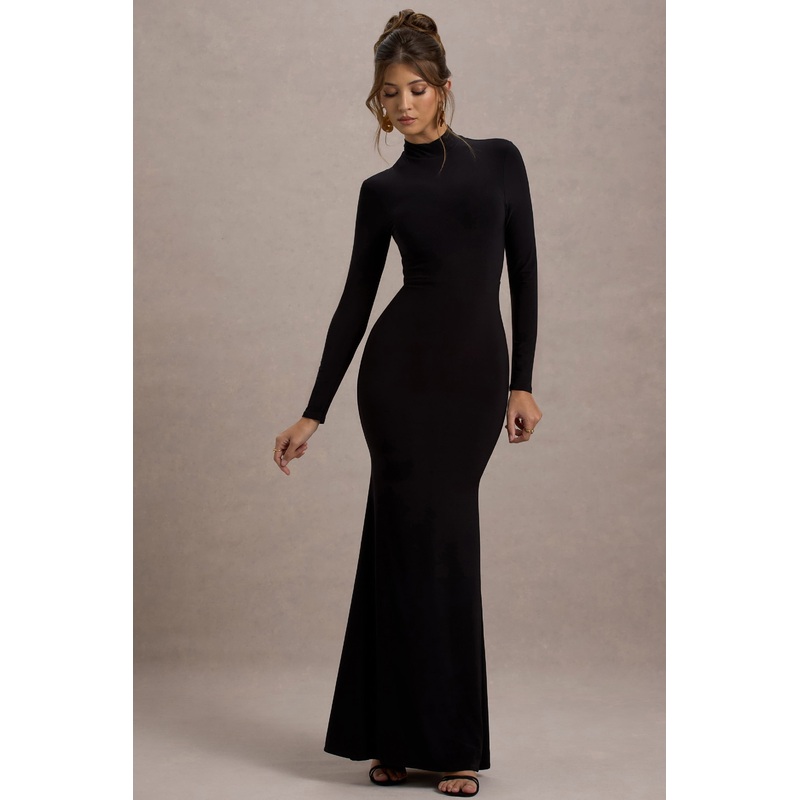 Tova | Black High-Neck Long-Sleeve Maxi Dress