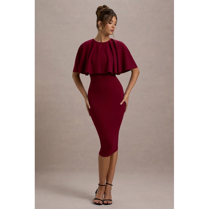 Andorra | Berry Bodycon Cape Midi Dress