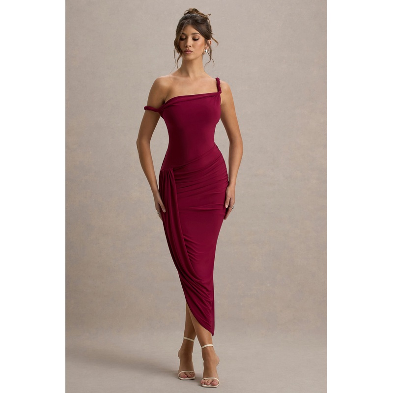 Angelique | Burgundy Twisted Asymmetric Maxi Dress