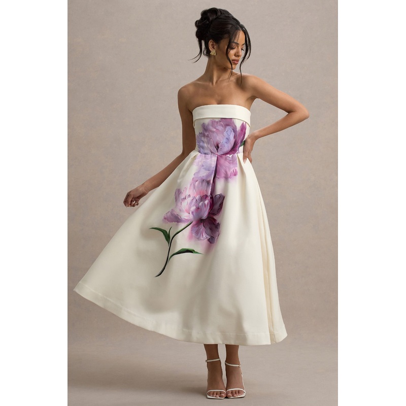 Annalise | Peony Floral Print Bandeau Skater Midi Dress