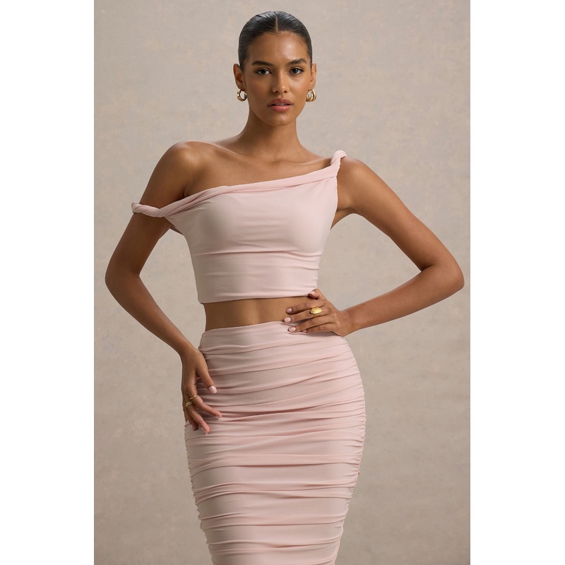 Ariel | Light Pink Twisted Asymmetric Crop Top