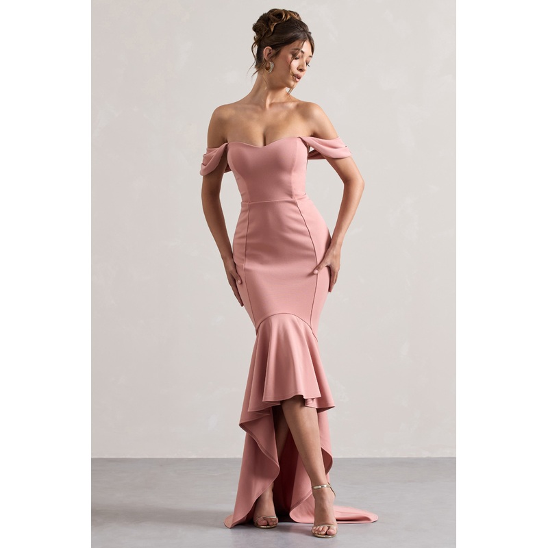 Cotillion | Blush Sweetheart High-Low Maxi Dress With Ruffle Hem