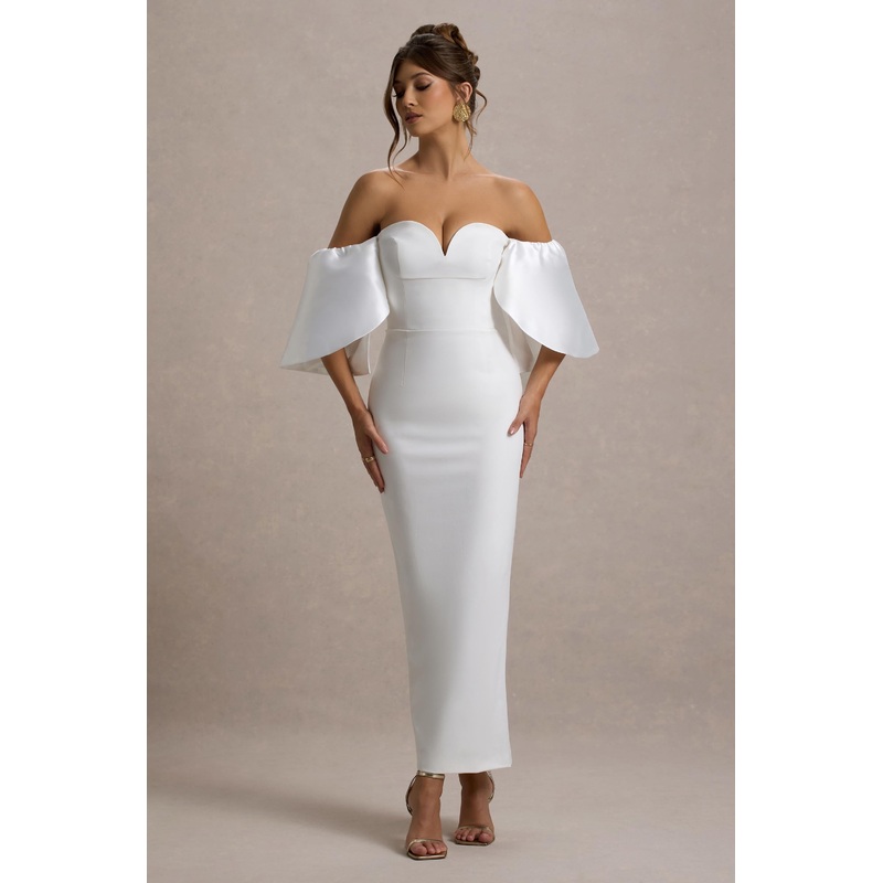 Dalani | White Corset Maxi Dress With Satin Puff Sleeves