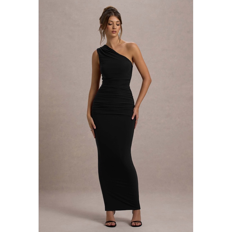 Dalarie | Black One-Shoulder Gathered Maxi Dress