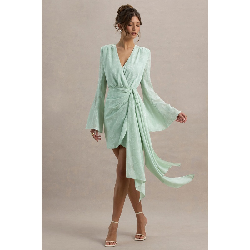Doreen | Mint Long-Sleeve Wrap Mini Dress