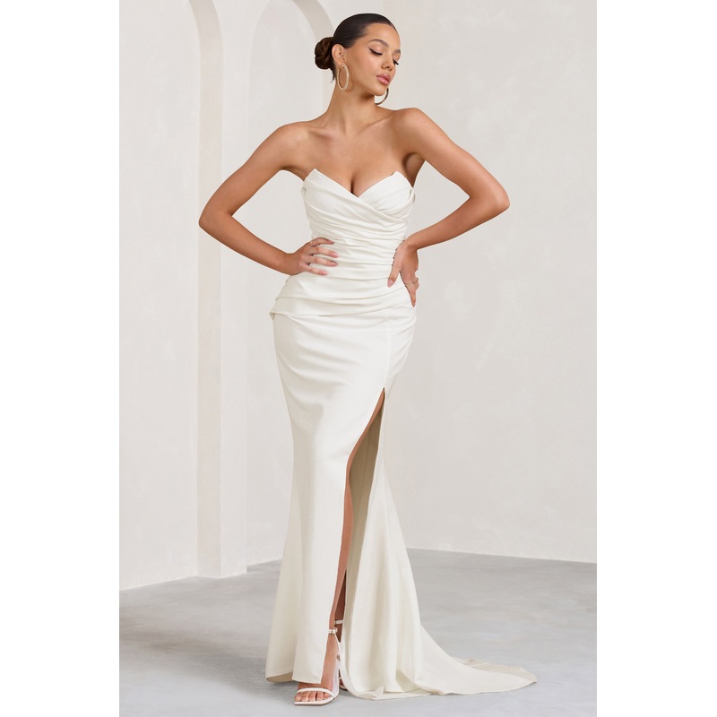 Elene | White Pleated Split Fishtail Maxi Dress
