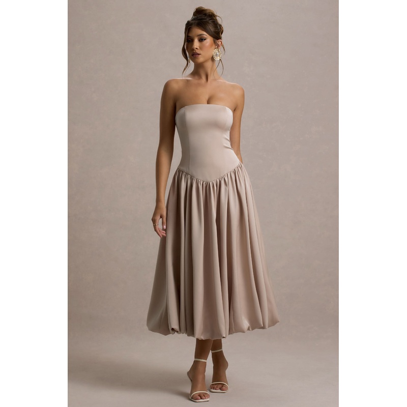 Keyton | Champagne Satin Bandeau Midi Dress