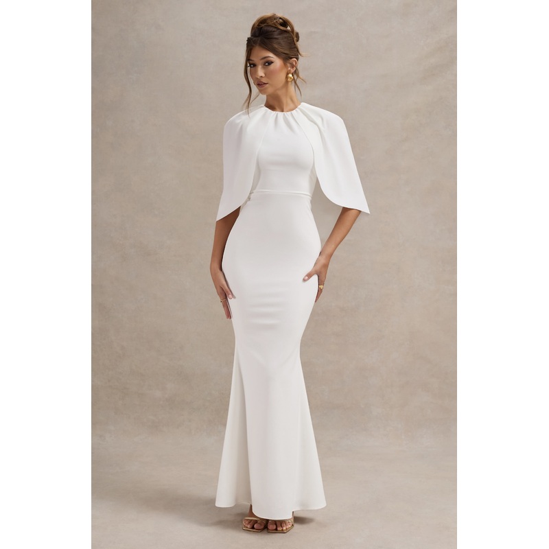 Kianne | White Draped Short-Sleeve Maxi Dress