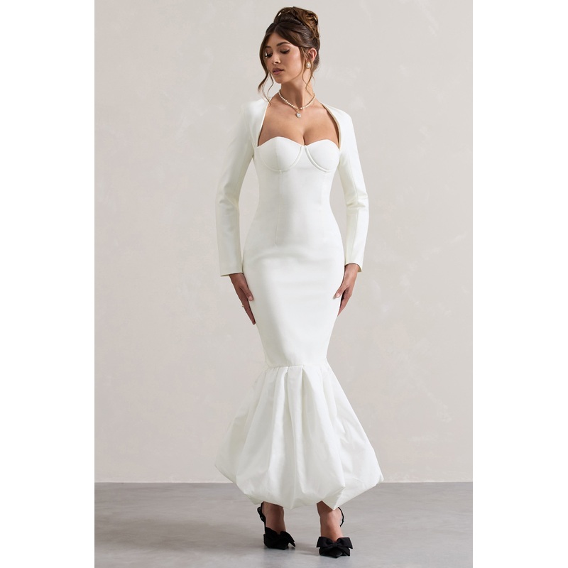 London | Cream Sweetheart Maxi Dress With Volume Hem