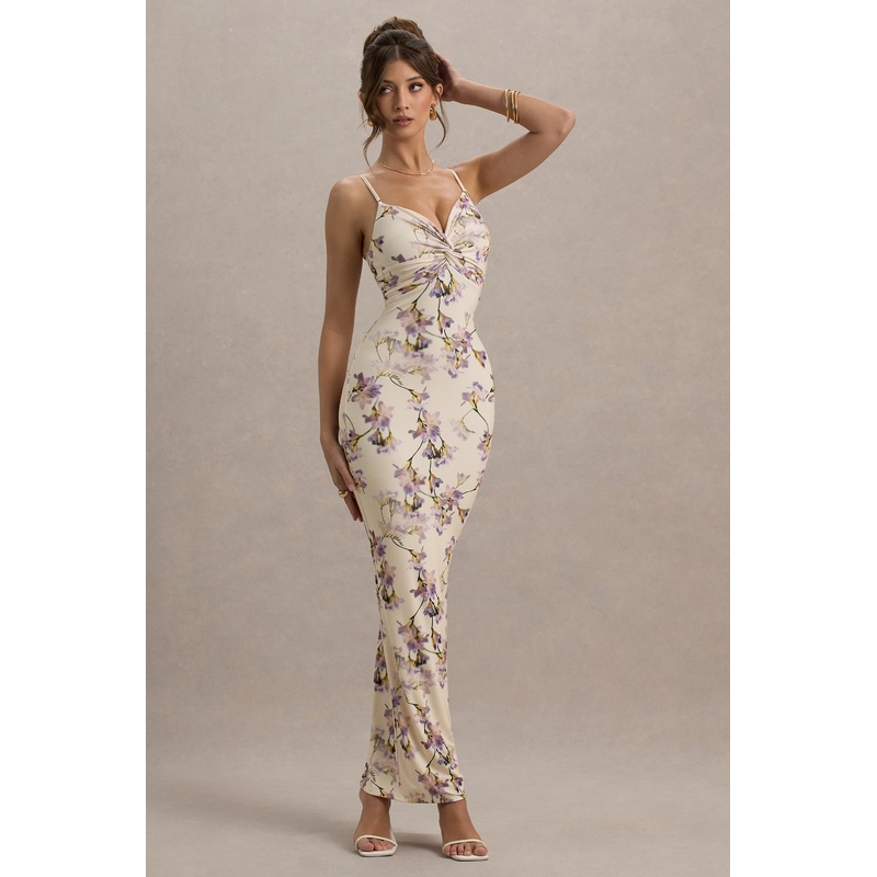 Luz | Lemon Floral Print Strappy Maxi Dress
