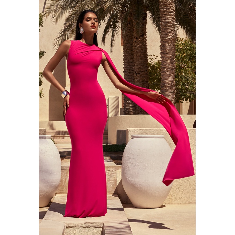 Mia | Hot Pink Maxi Dress With Sash