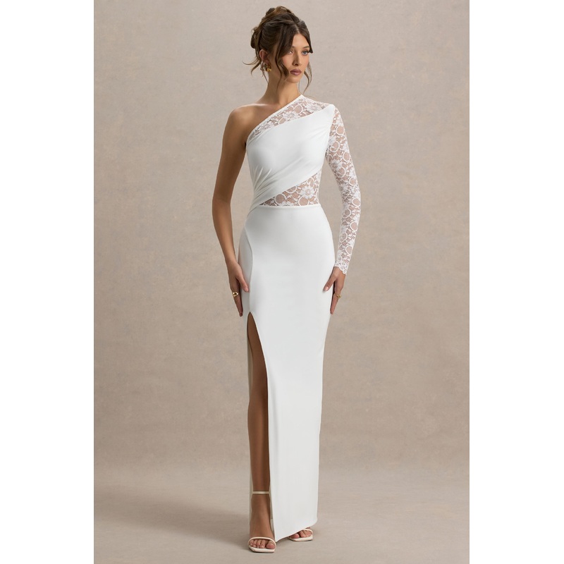 Moonlight | White Asymmetric Maxi Dress With Lace Detailing