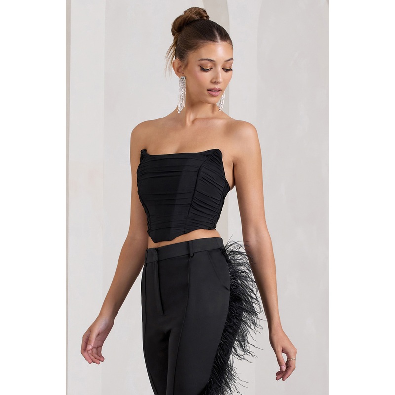 Obsessed | Black Bandeau Mesh Corset Style Crop Top